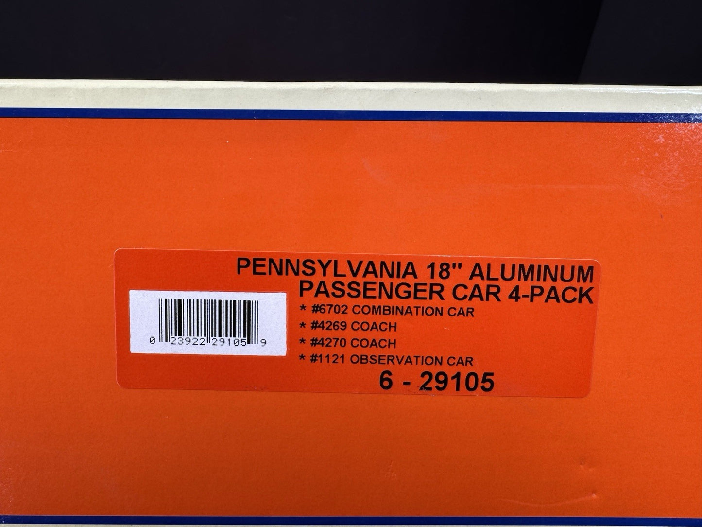 Lionel 6-29105 Pennsylvania PRR 18" aluminum passenger 4-car set LNIB13