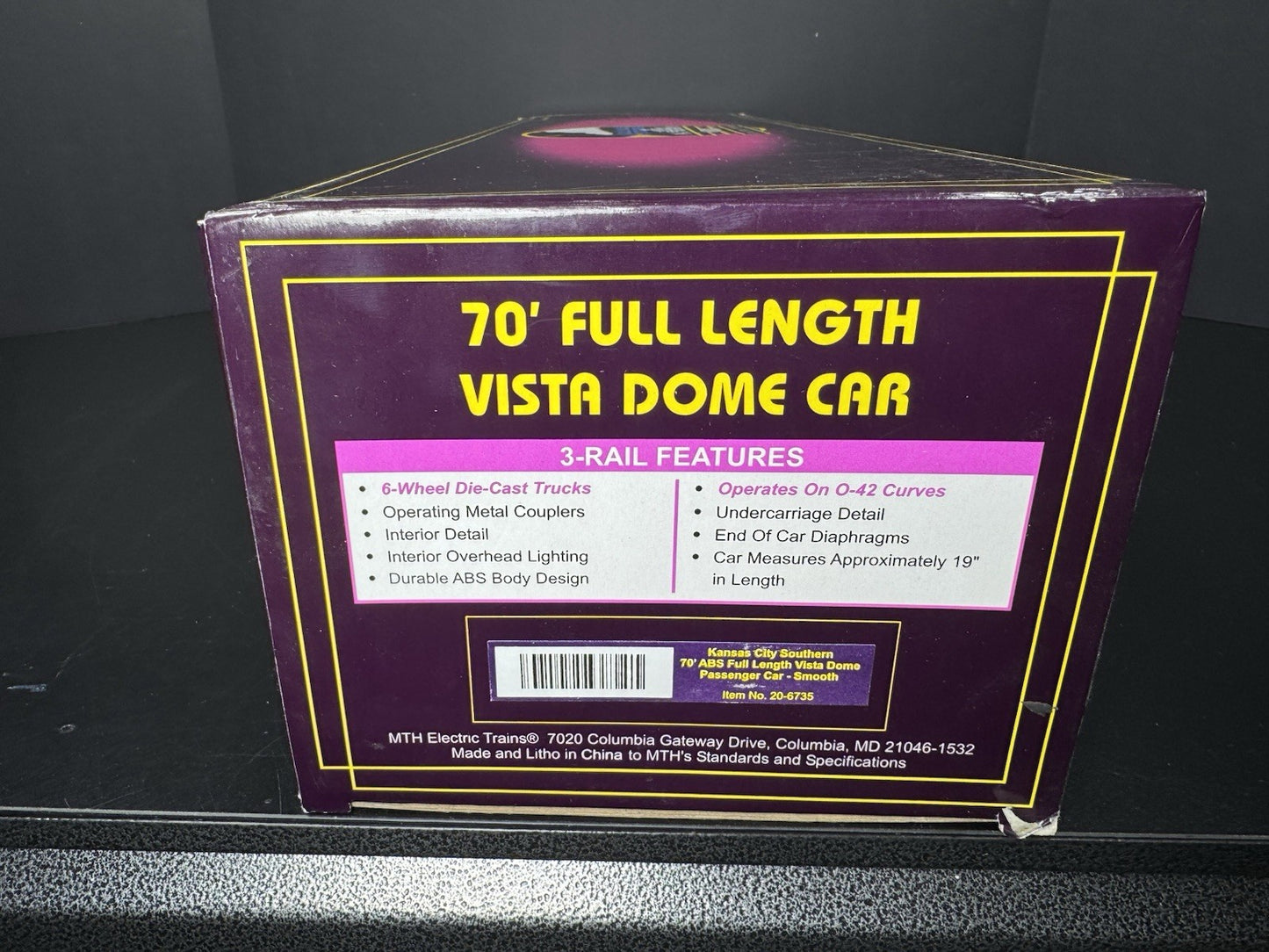 MTH 20-6735 Kansas City Southern KCS 70' full-length vista dome pass car LNIB11