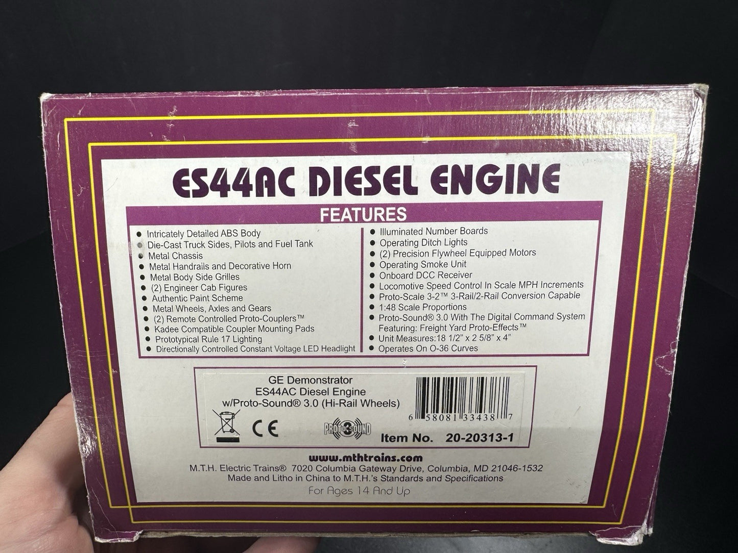MTH 20-20313-1 General Electric GE Demonstrator ES44AC diesel engine #2012 PS316