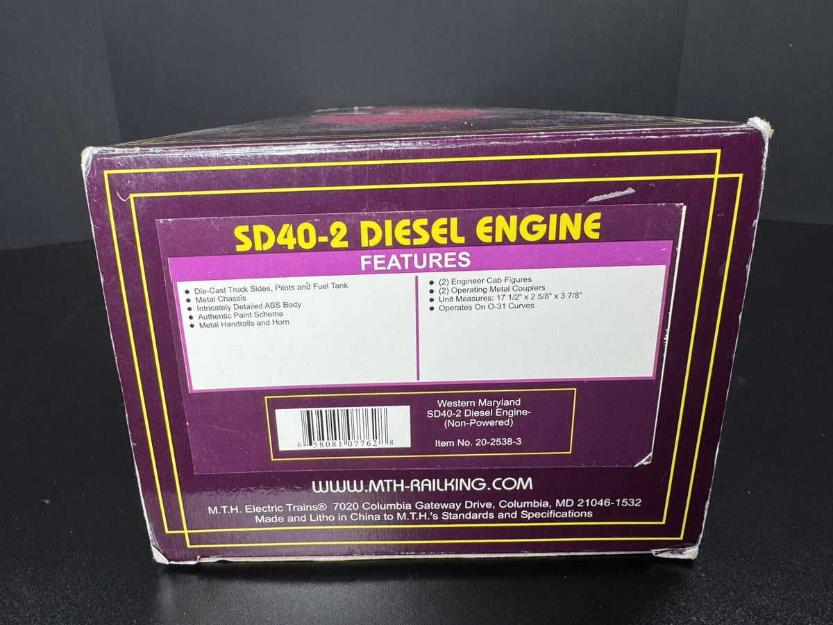 MTH 20-2538-3 Western Maryland WM SD40-2 nonpowered diesel engine #7445 LNIB16
