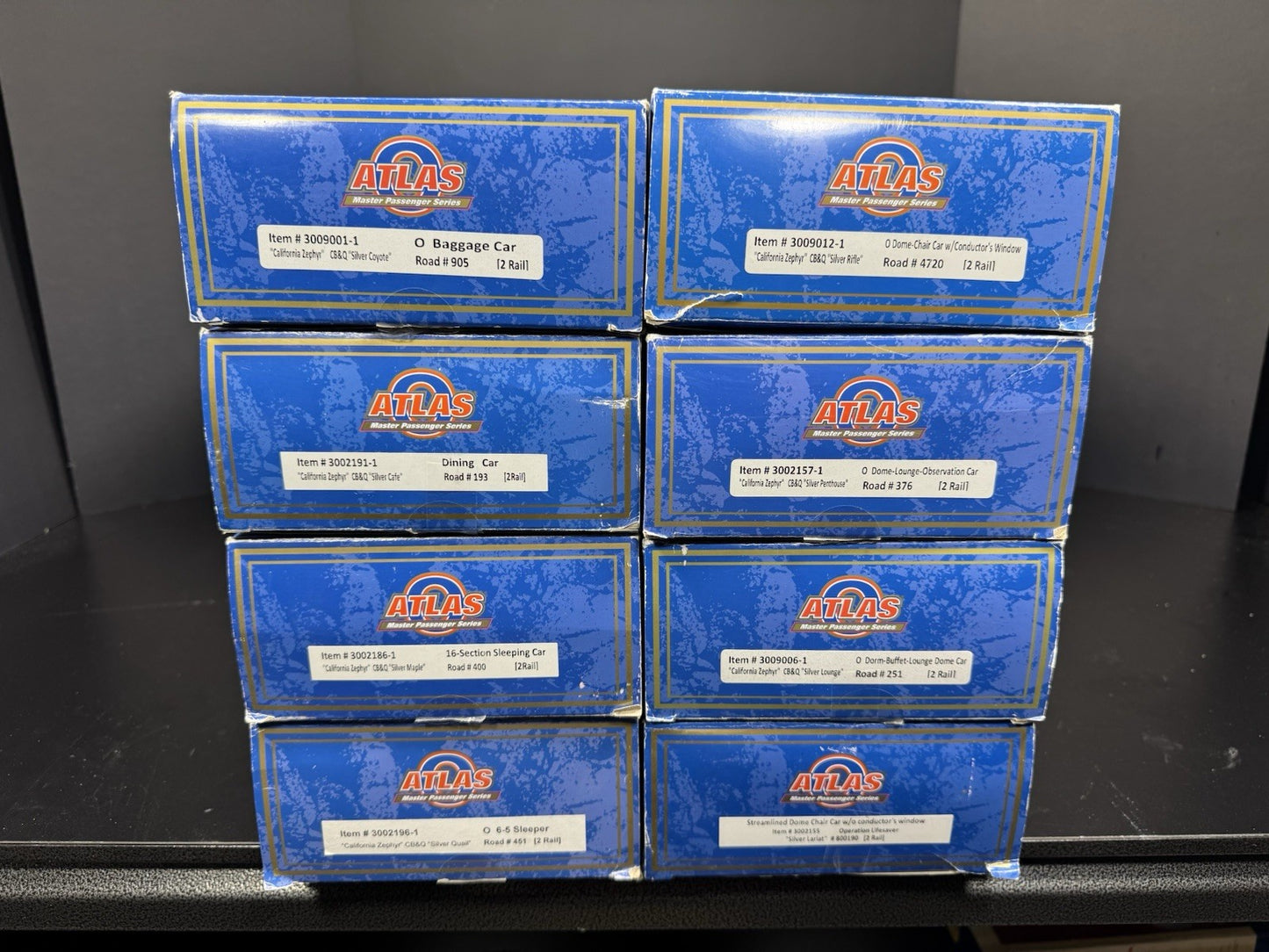 Atlas O 2-rail CB&Q California Zephyr 21" passenger 8-car set LNIB20