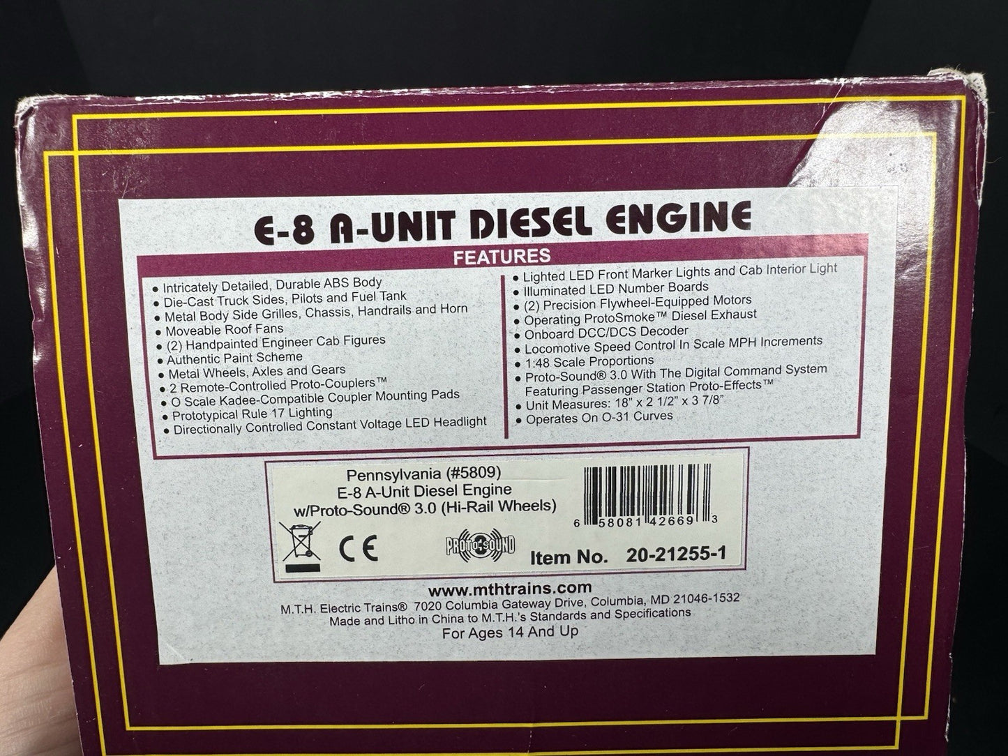 MTH 20212551 Pennsylvania PRR E8 diesel engine #5809 PS3 EX17