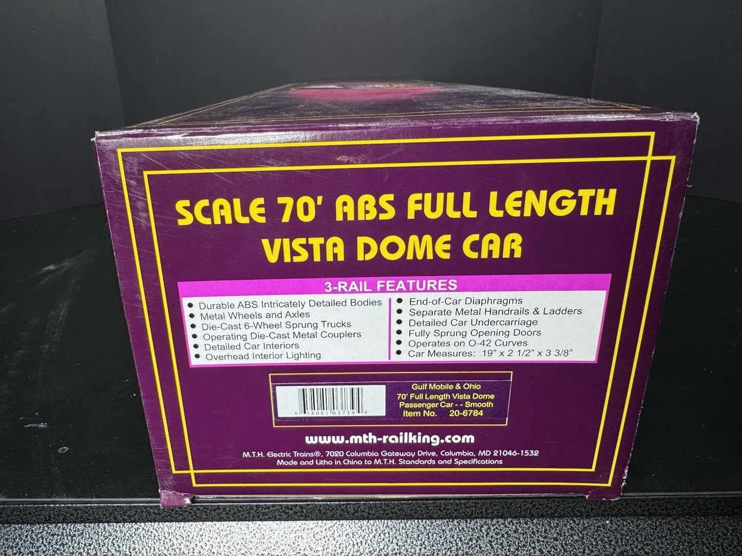 MTH 20-6784 Gulf Mobile & Ohio GM&O 70' full-length vista dome pass car LNIB11