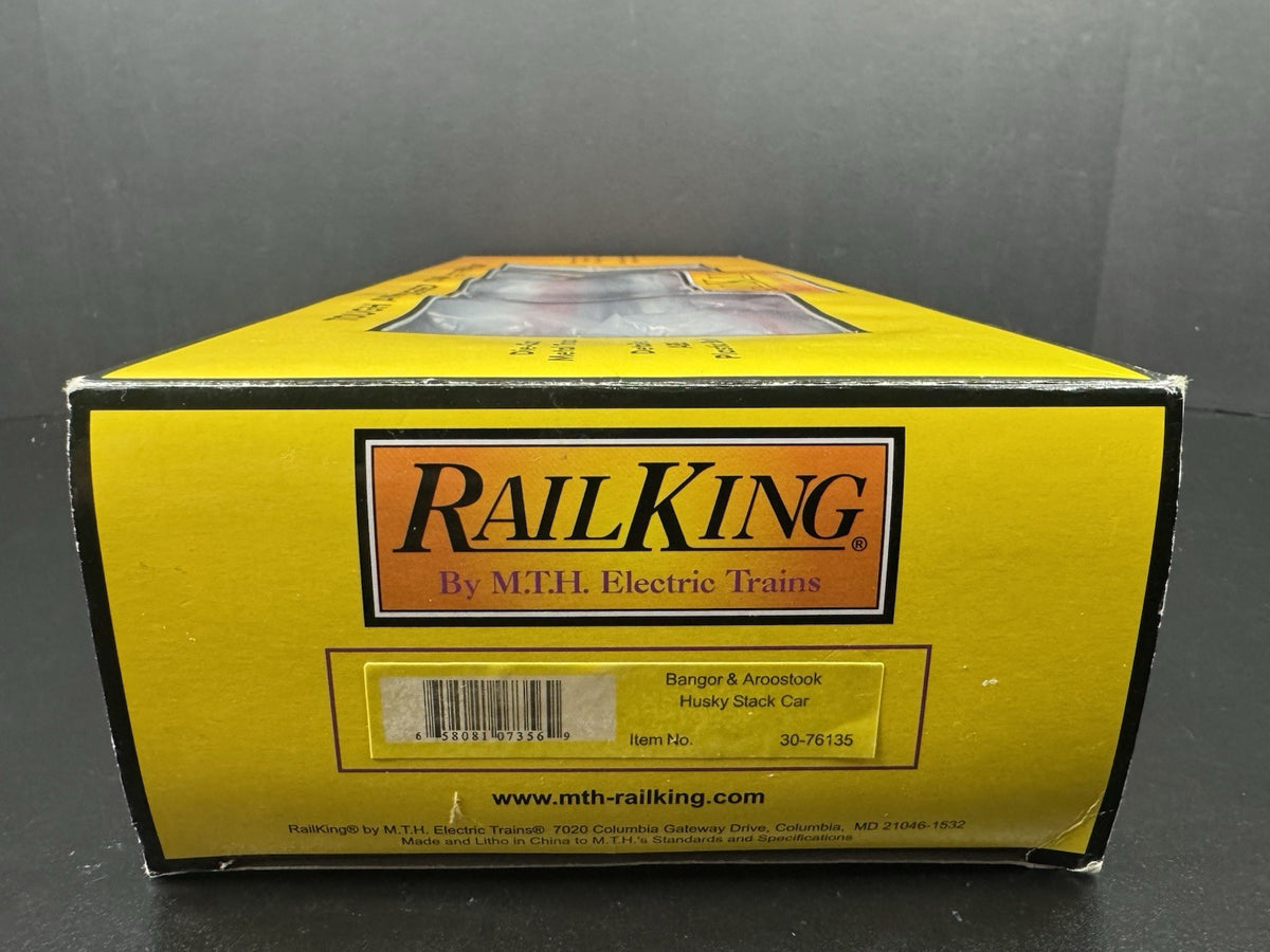 MTH RailKing 30-76135 BAR State of Maine husky stack car w containers LNIB10
