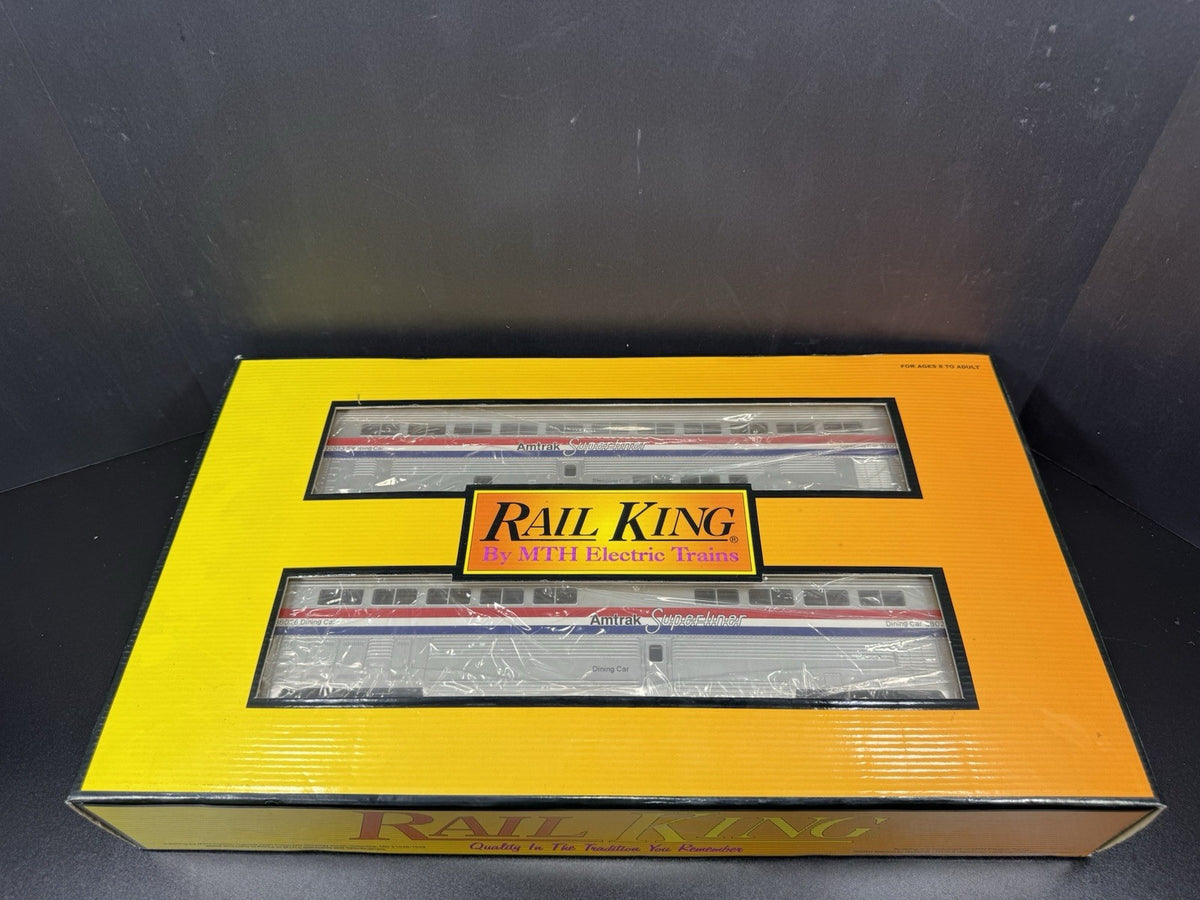 MTH RailKing 30-6501 Amtrak Superliner sleeper diner 2-pack #32013 #38026 LNIB5