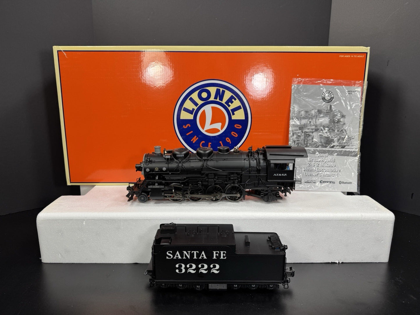 Lionel LEGACY 6-84472 brass hybrid Santa Fe Mikado steam engine #3222 LNIB0