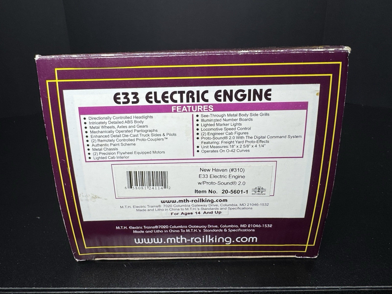 MTH 20-5601-1 New Haven NH E33 electric engine #310 PS2 BCR LNIB15
