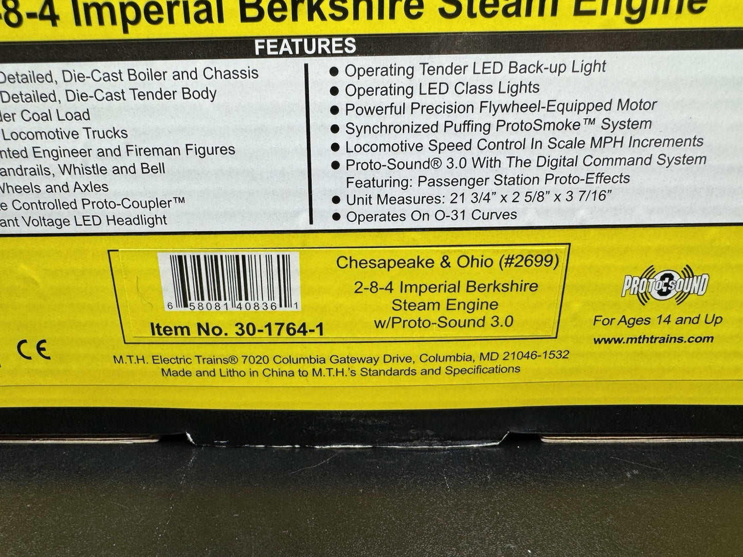 MTH RailKing 30-1764-1 C&O 2-8-4 Berkshire steam engine #2699 PS3 LNIB15