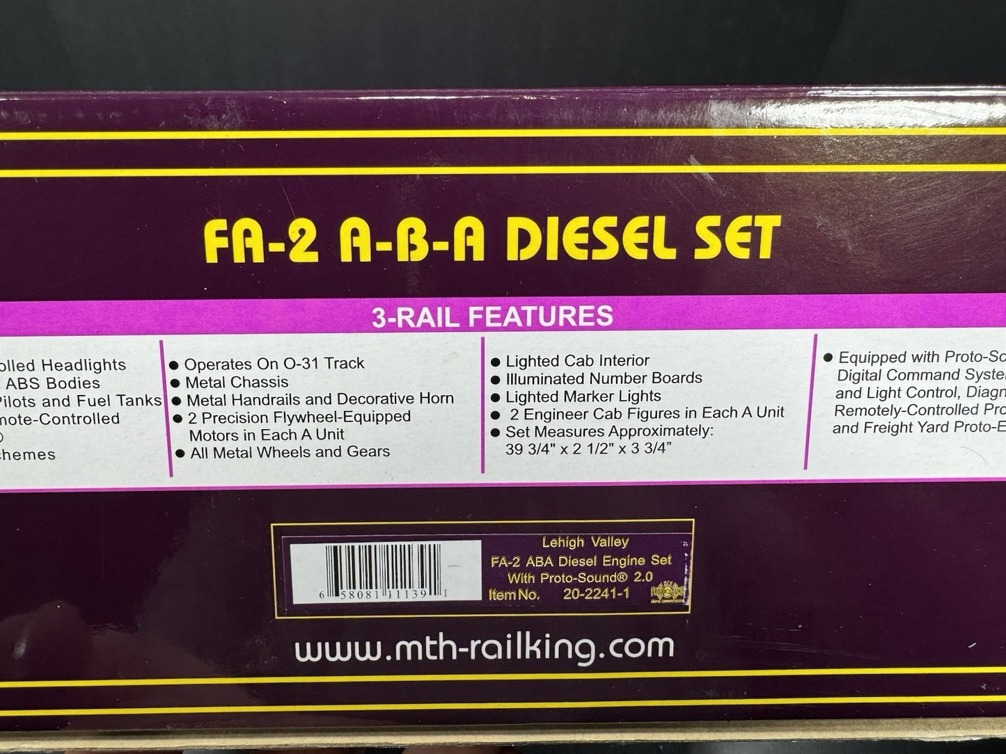 MTH 20-2241-1 Lehigh Valley LV FA-2 diesel engine ABA set PS 2.0 BCR NIB16