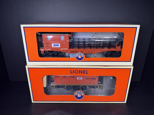 Lionel  6-81448 6-82095 Amtrak command control tie-jector & tie work car LNIB0