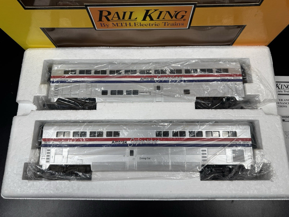 MTH RailKing 30-6501 Amtrak Superliner sleeper diner 2-pack #32023 #38041 LNIB2