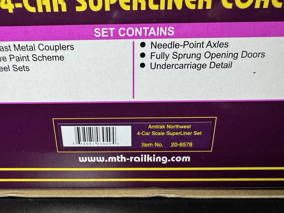 MTH 20-6578 Amtrak Northwest Cascades SuperLiner coach 4-car set NIB10