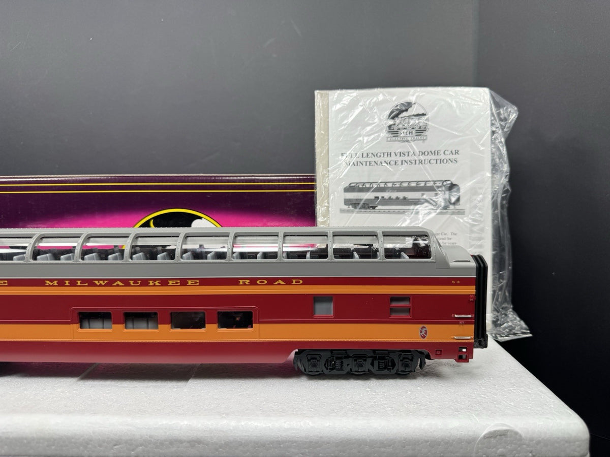 MTH 20-6752 Milwaukee Road 70' full-length vista dome passenger car #53 EX3