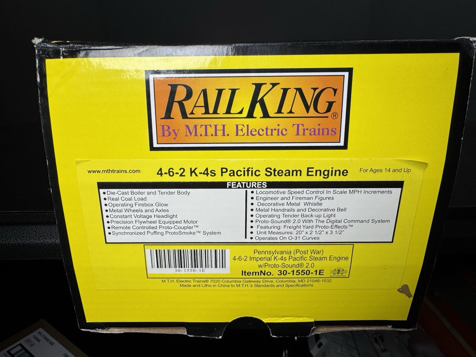MTH RailKing 30-1550-1E PRR 4-6-2 K-4s Pacific steam engine #3772 PS2 BCR LNIB16