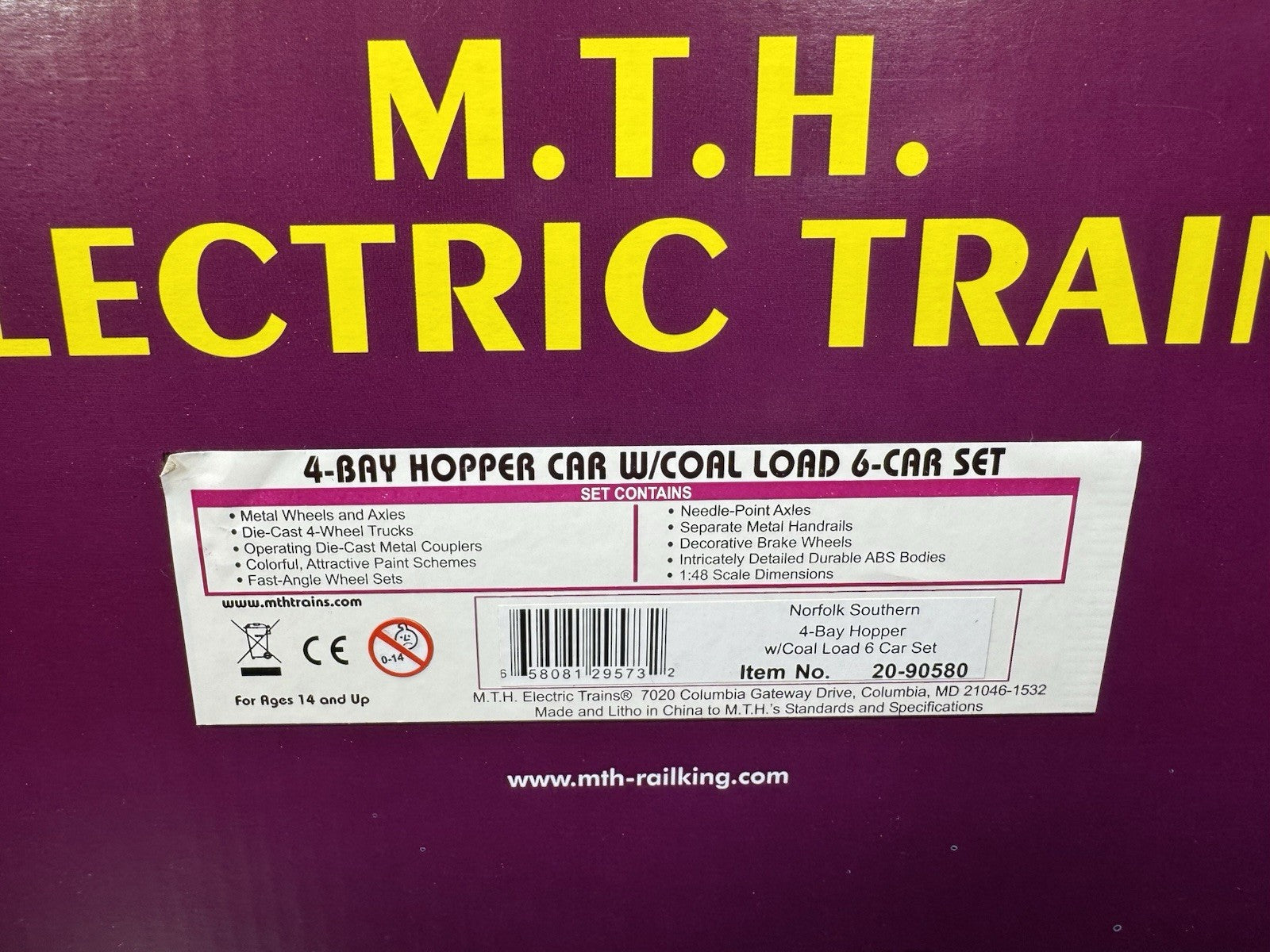 MTH 20-90580 Norfolk Southern NS 4-bay hopper 6-car set LNIB16