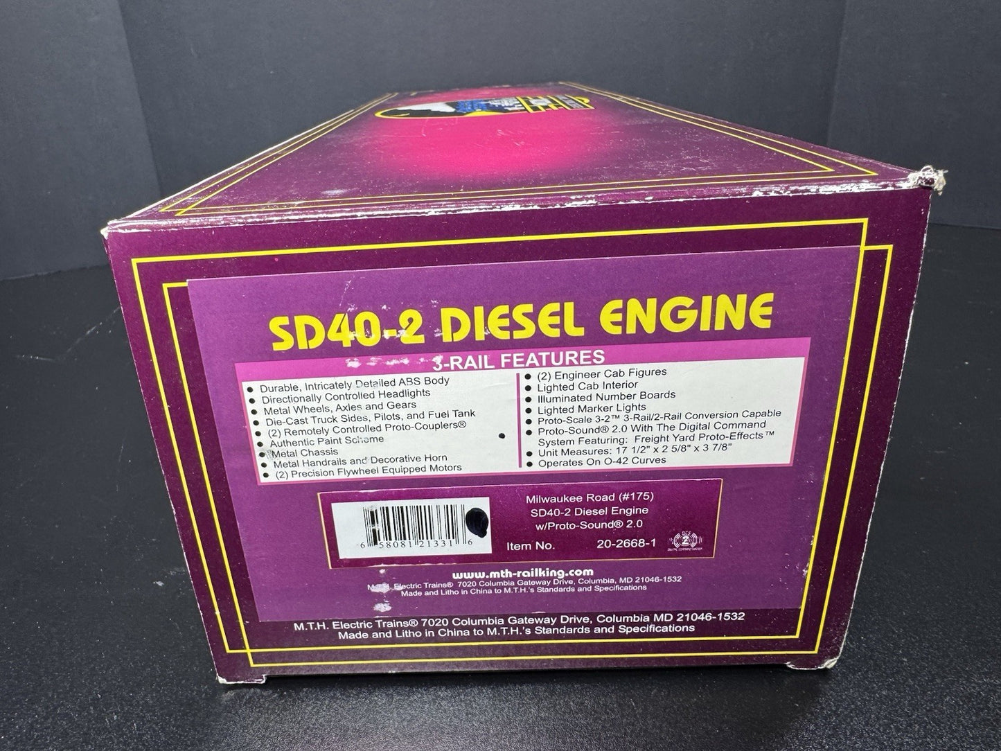 MTH 20-2668-1 Milwaukee Road SD40-2 diesel engine #175 PS2 BCR LNIB16