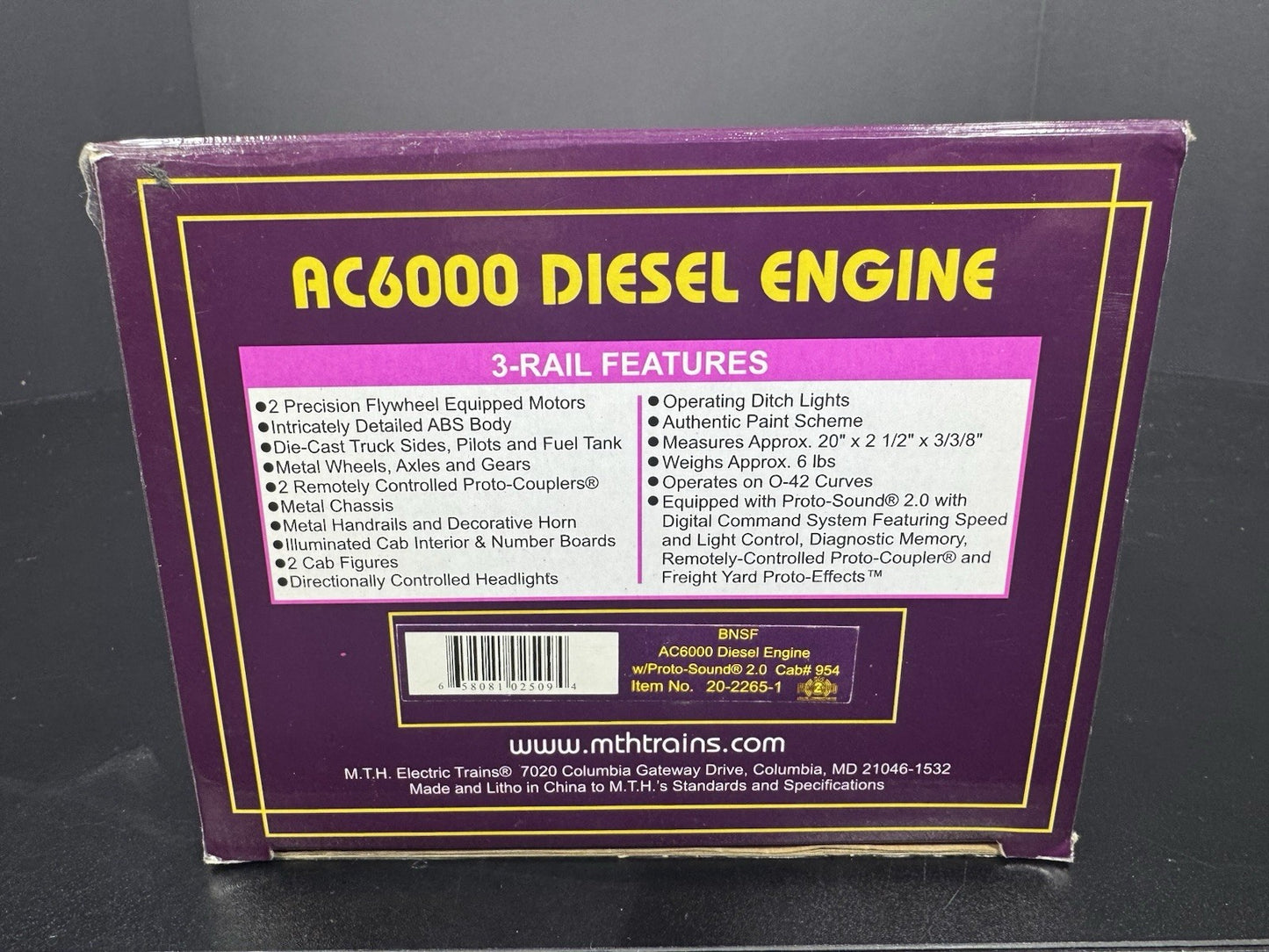 MTH 20-2265-1 Santa Fe Warbonnet AC6000 diesel engine #954 PS2 BCR EX16