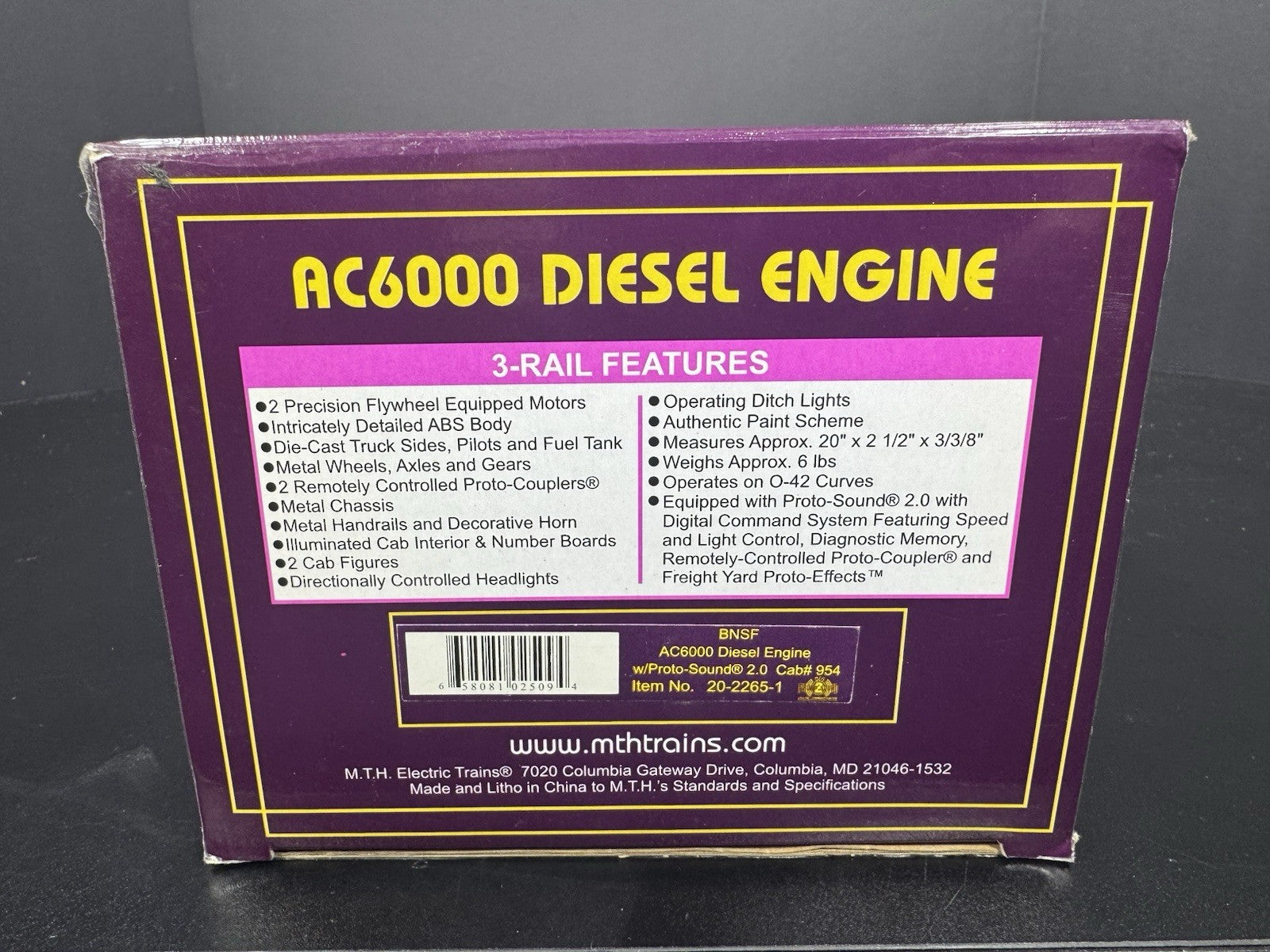 MTH 20-2265-1 Santa Fe Warbonnet AC6000 diesel engine #954 PS2 BCR EX16