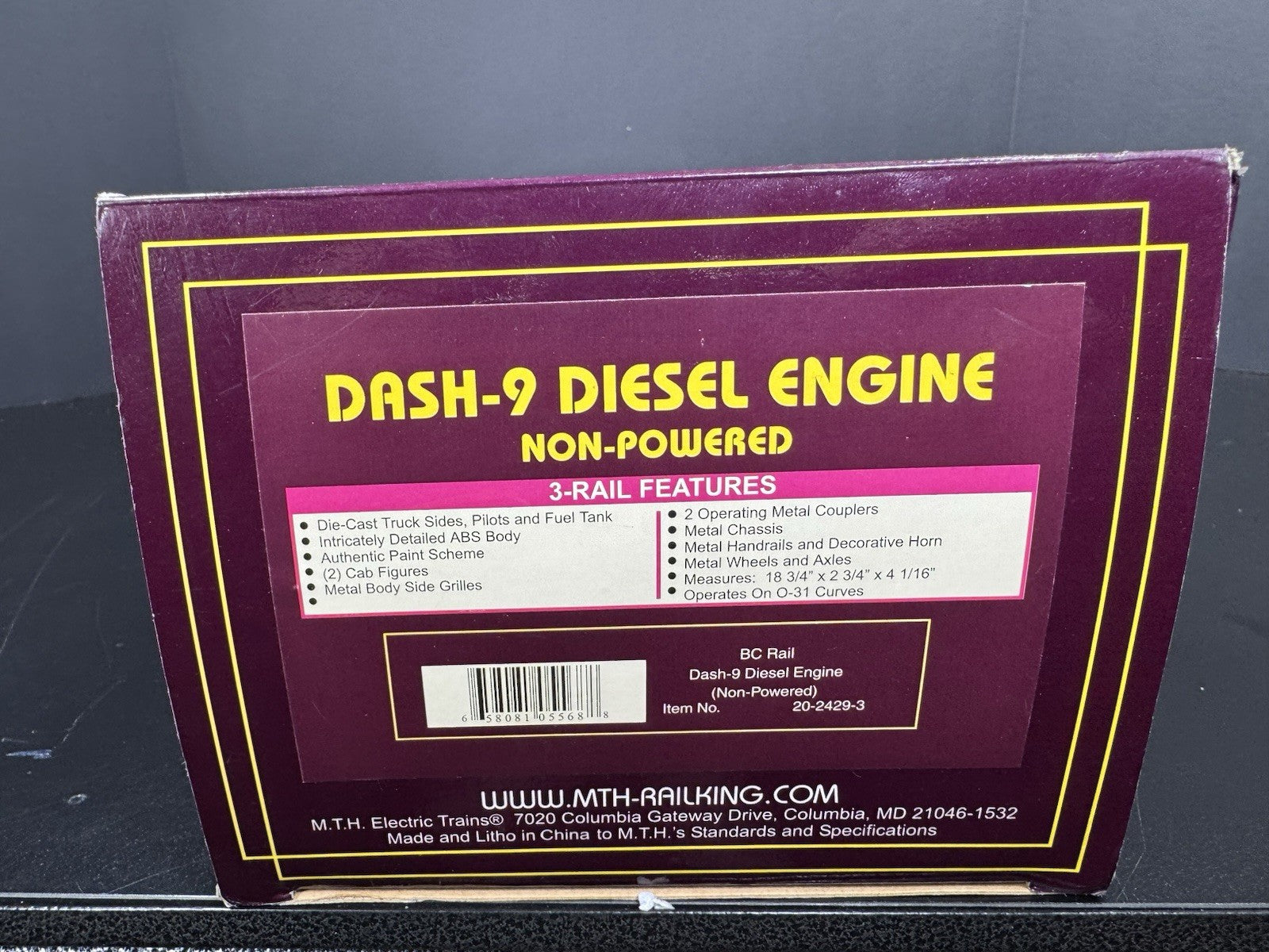 MTH 20-2429-3 BC Rail Dash-9 nonpowered diesel engine #4641 LNIB13
