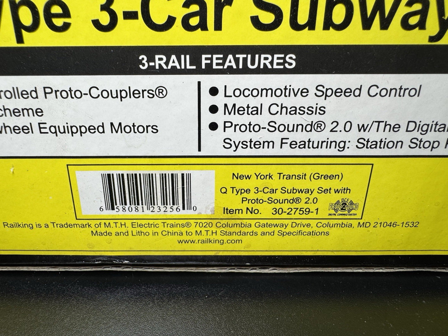 MTH 30-2759-1 New York Transit NYT Q-type subway 3-car set set PS2 BCR LNIB11