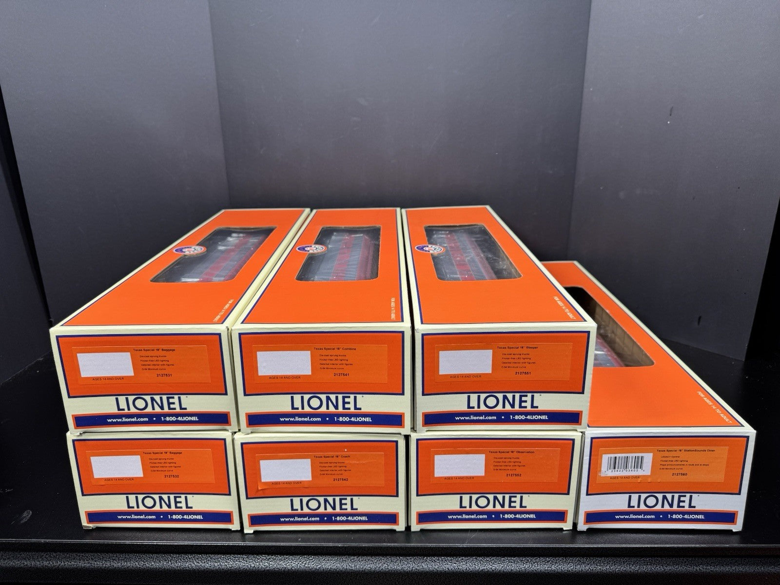 Lionel 2127530 2127540 2127550 2127560 TX Special 18" passenger 7-car set LNIB7