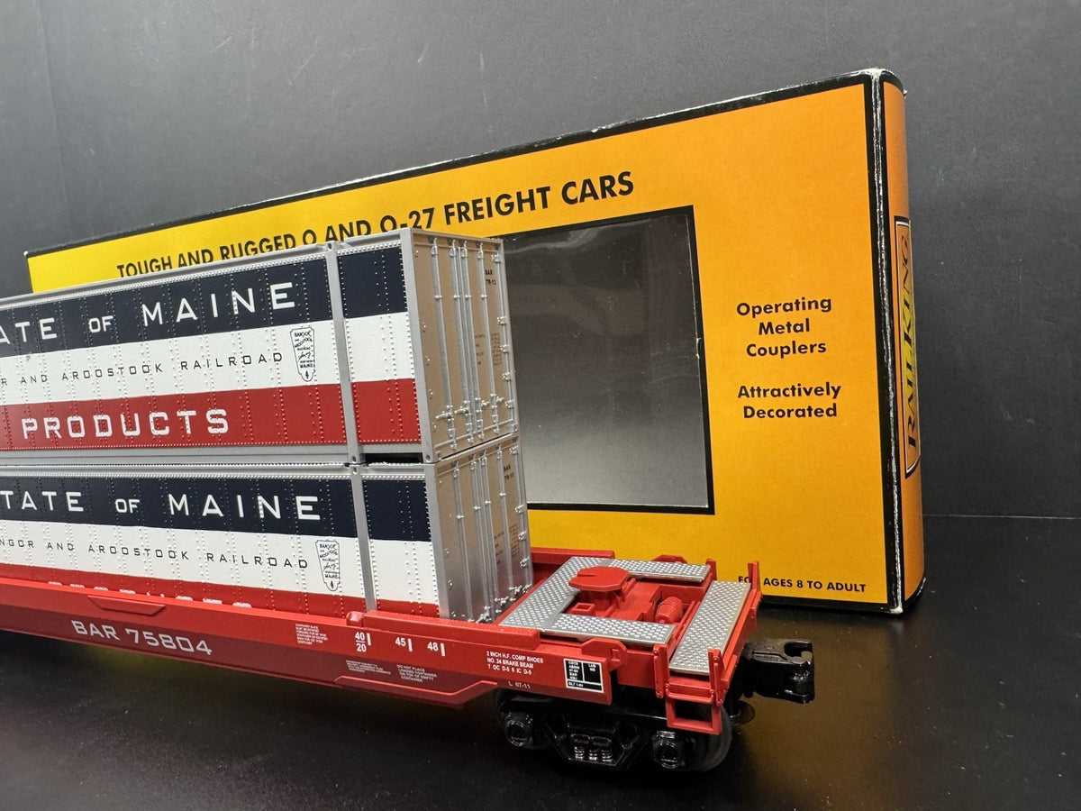 MTH RailKing 30-76135 BAR State of Maine husky stack car w containers LNIB5