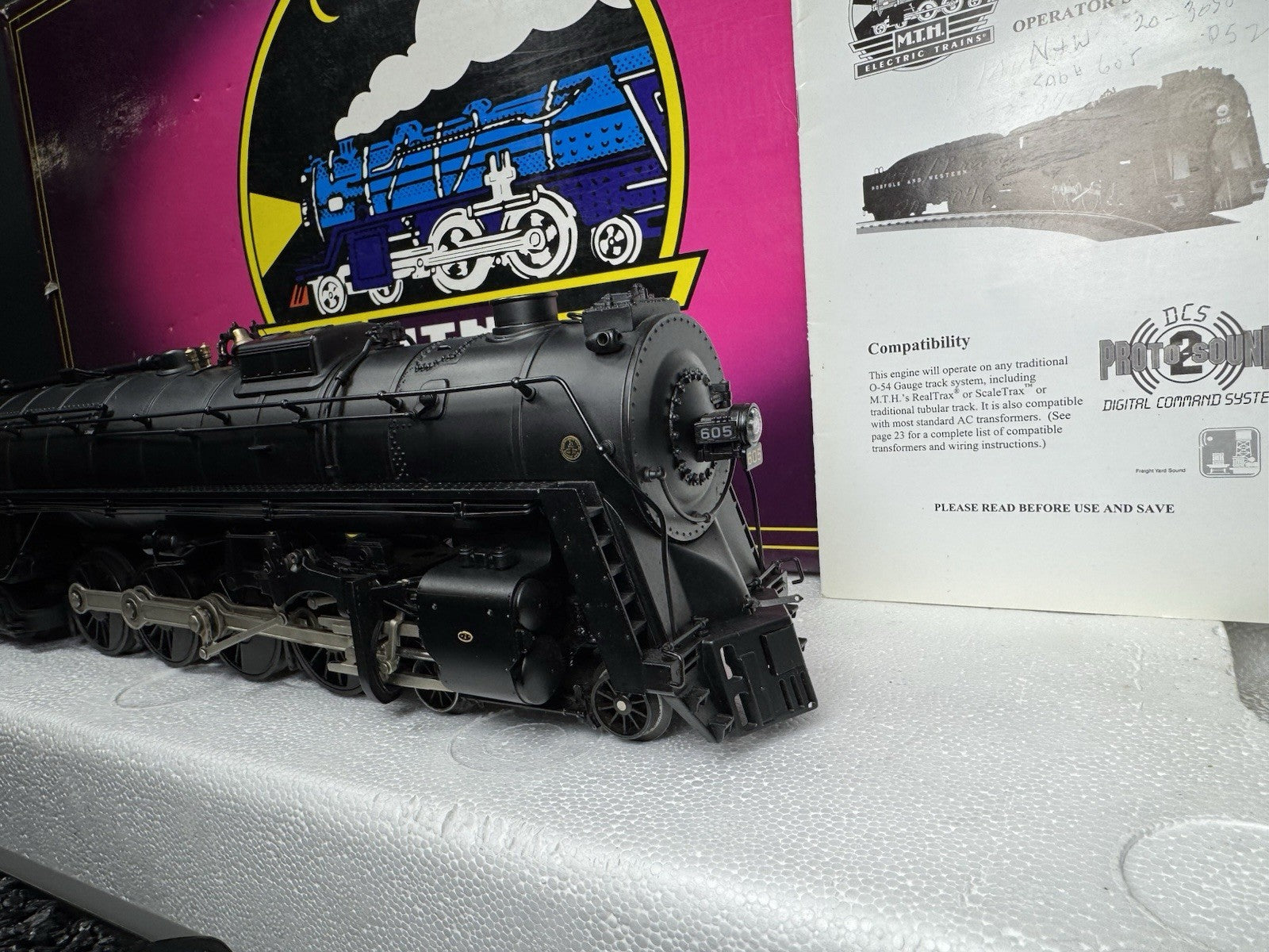 MTH 20-3058-1 Norfolk & Western N&W Unshrouded J 4-8-4 steam engine #605 PS2 EX10