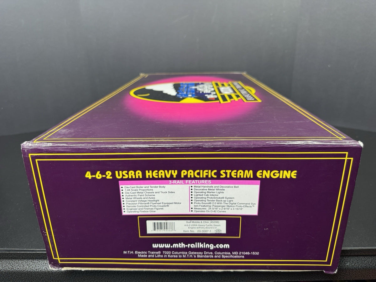 MTH 20-3087-1 GM&O 4-6-2 USRA Heavy Pacific steam engine #5296 PS2 BCR LNIB14