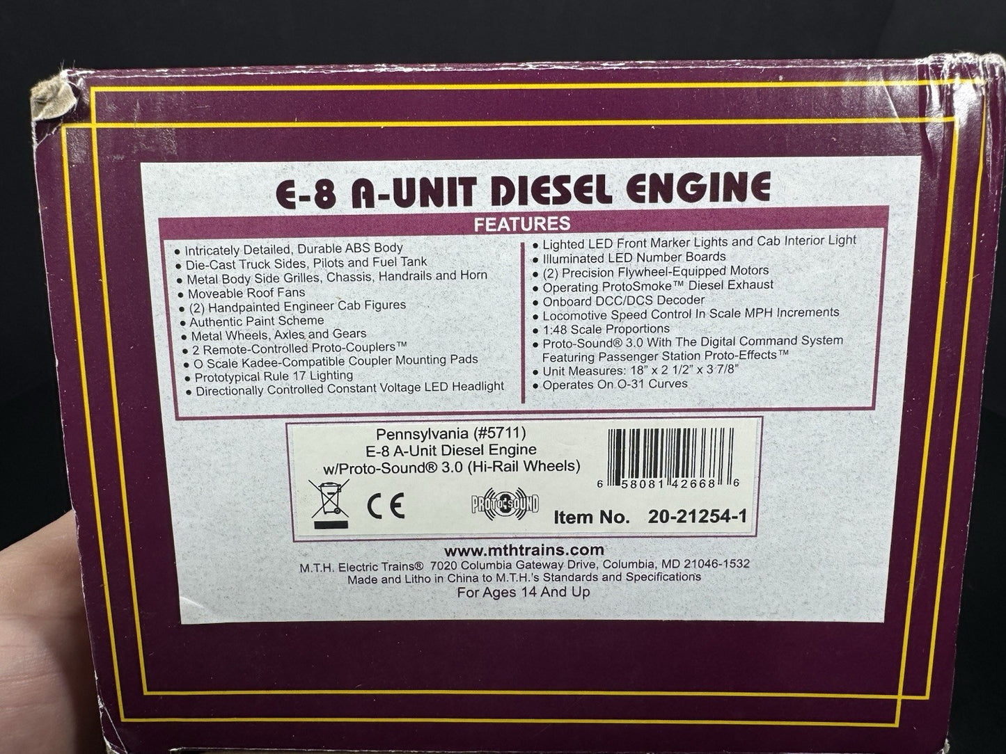 MTH 20212541 Pennsylvania PRR E8 diesel engine #5711 PS3 EX17