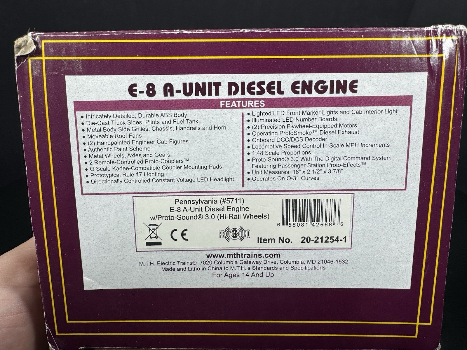MTH 20212541 Pennsylvania PRR E8 diesel engine #5711 PS3 EX17
