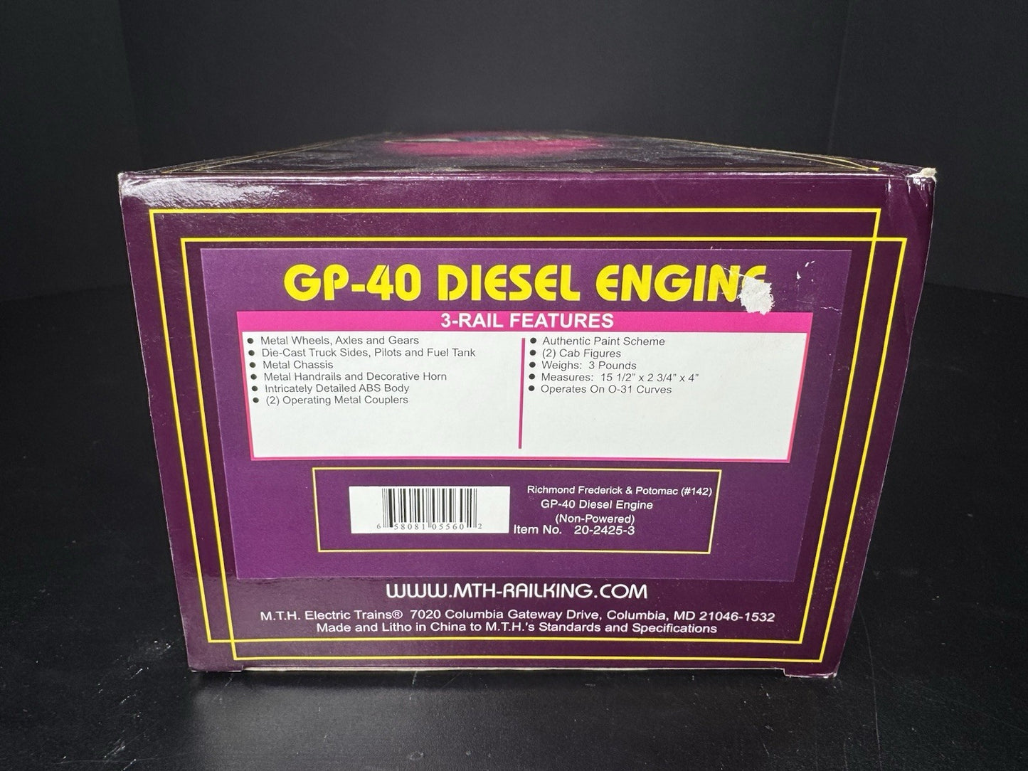 MTH 20-2425-3 Richmond RF&P GP-40 nonpowered diesel engine #142 LNIB15
