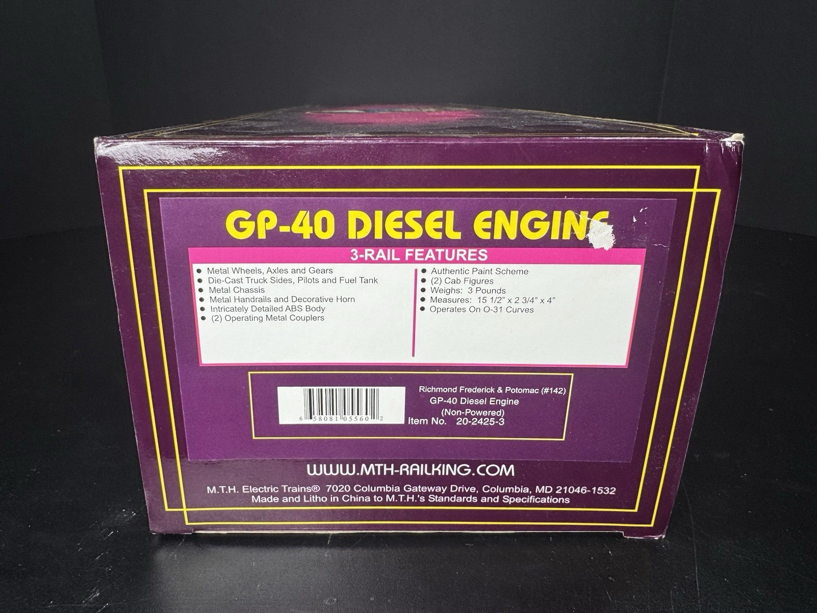 MTH 20-2425-3 Richmond RF&P GP-40 nonpowered diesel engine #142 LNIB15