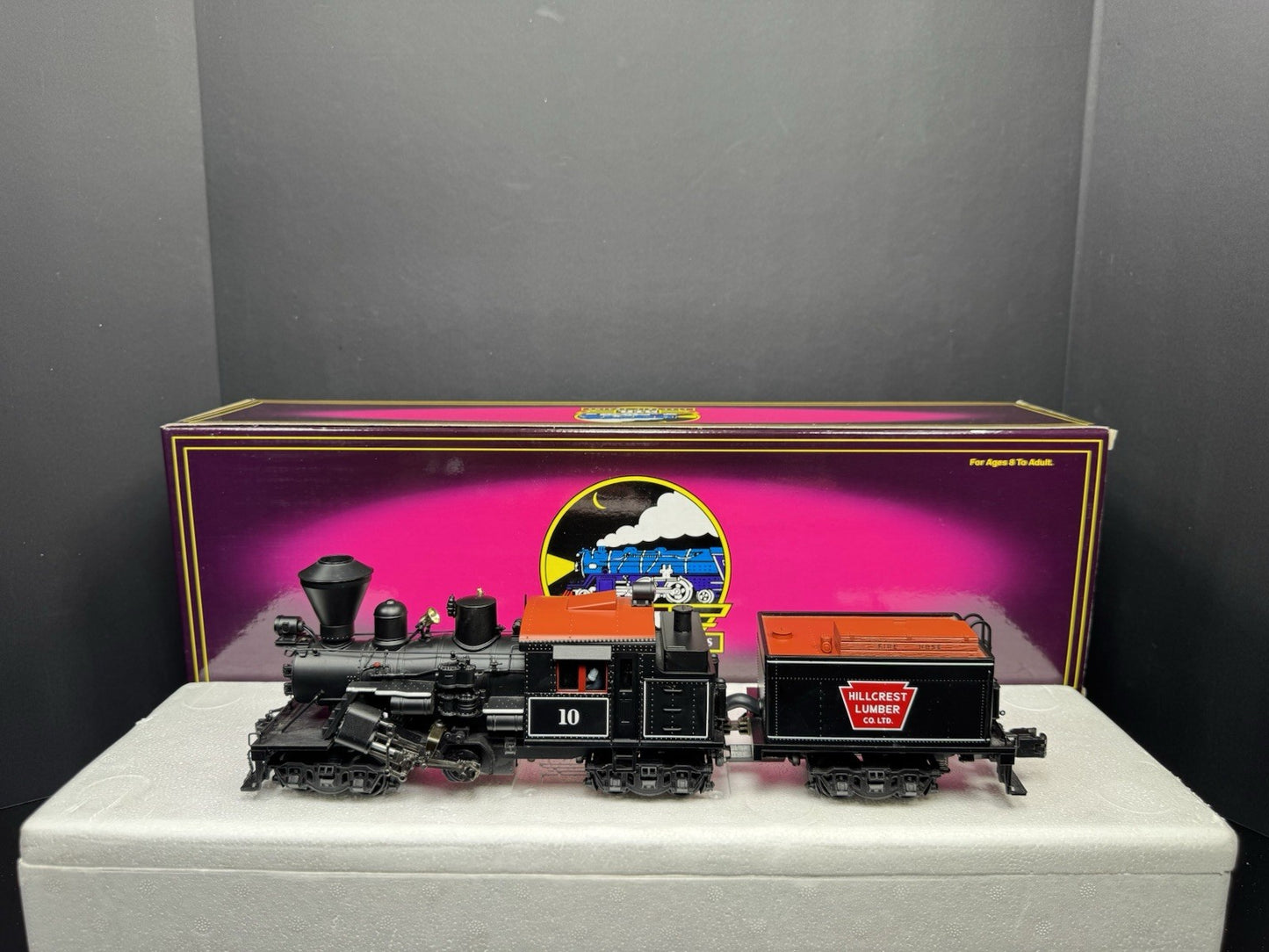 MTH 20-3039-1 HIllcrest Lumber Clmax logging steam engine #10 PS2 BCR LNIB0
