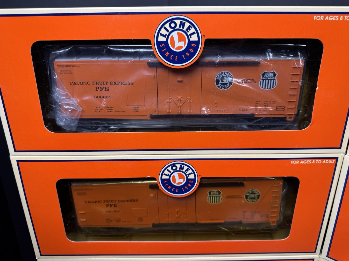 Lionel 6-17319 Pacific Fruit Express PFE orange reefer car 6-pack LNIB8