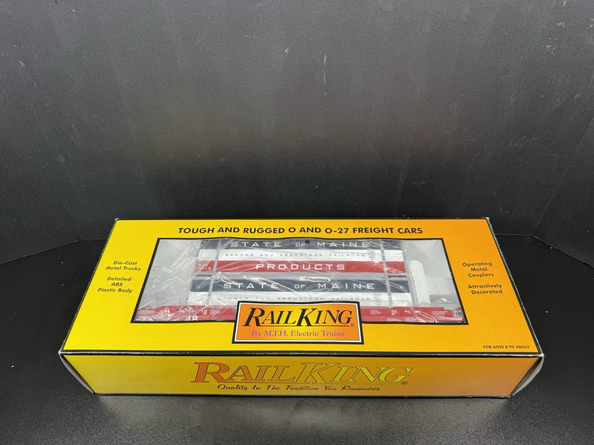 MTH RailKing 30-76135 BAR State of Maine husky stack car w containers LNIB9