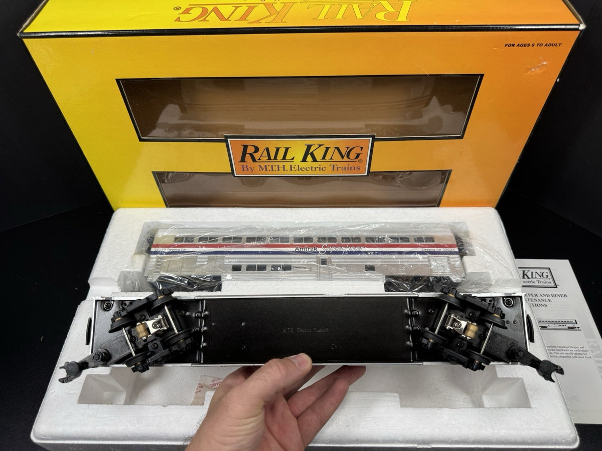 MTH RailKing 30-6501 Amtrak Superliner sleeper diner 2-pack #32023 #38041 LNIB4