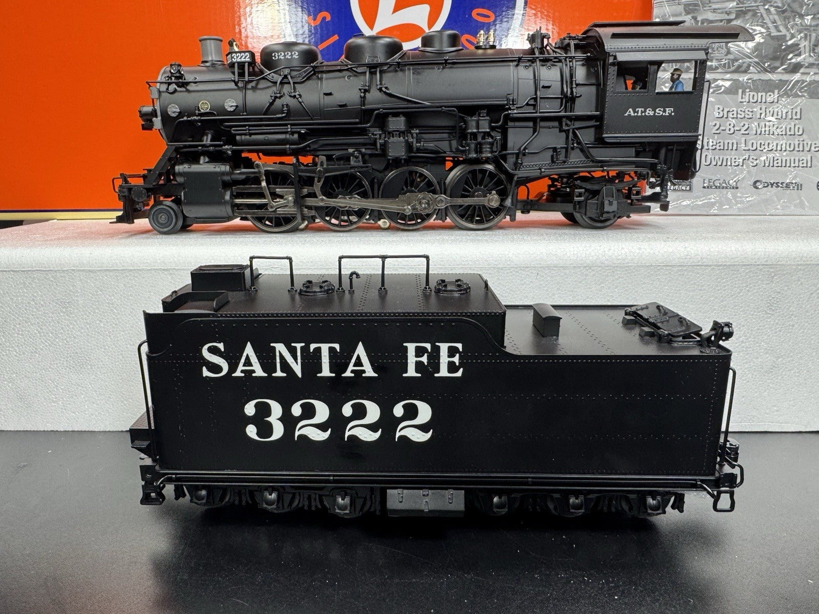 Lionel LEGACY 6-84472 brass hybrid Santa Fe Mikado steam engine #3222 LNIB4
