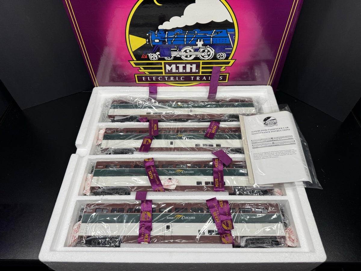 MTH 20-6578 Amtrak Northwest Cascades SuperLiner coach 4-car set NIB0