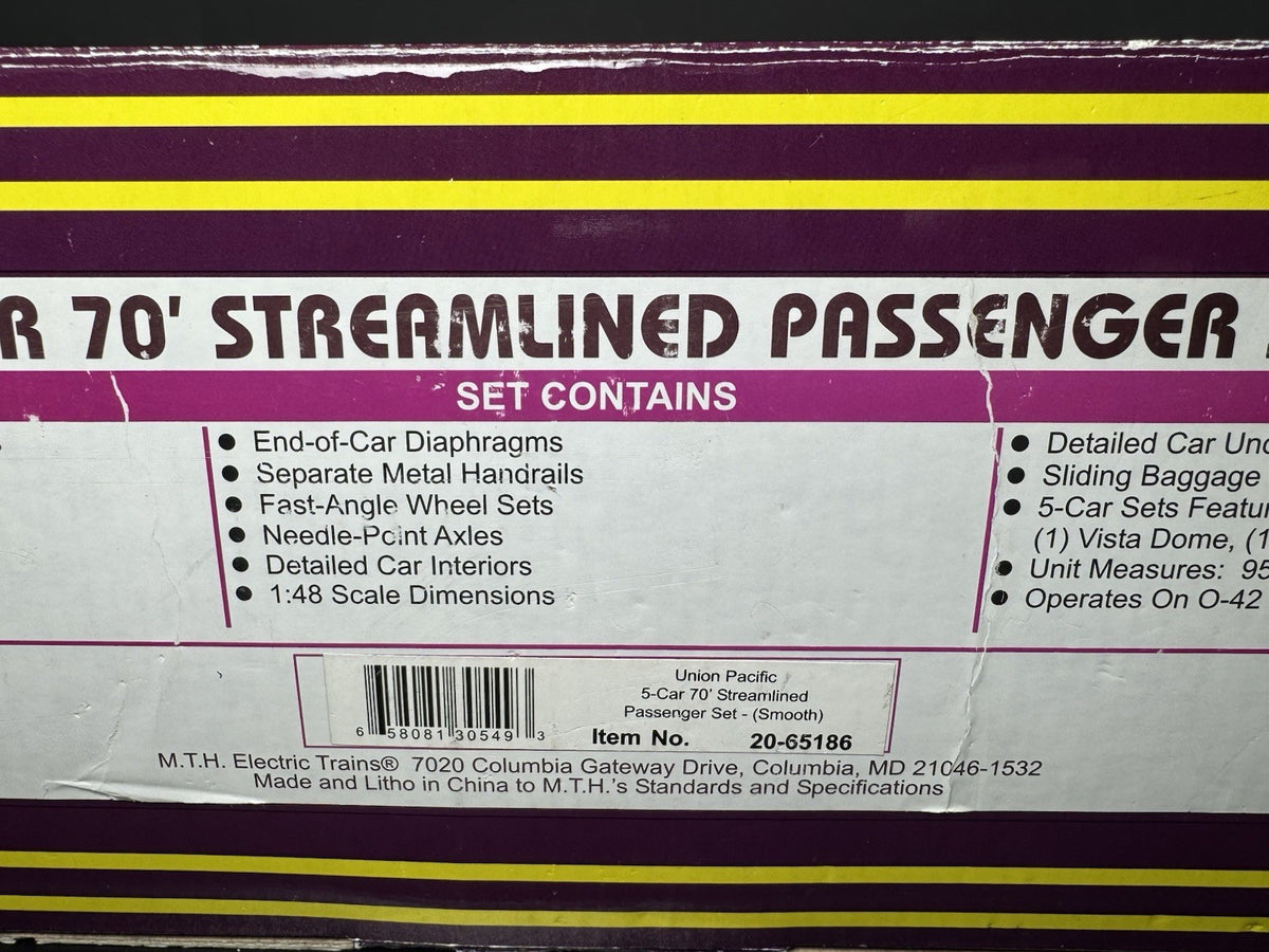 MTH 20-65186 Union Pacific UP 70' streamlined passenger 5-car set LNIB10