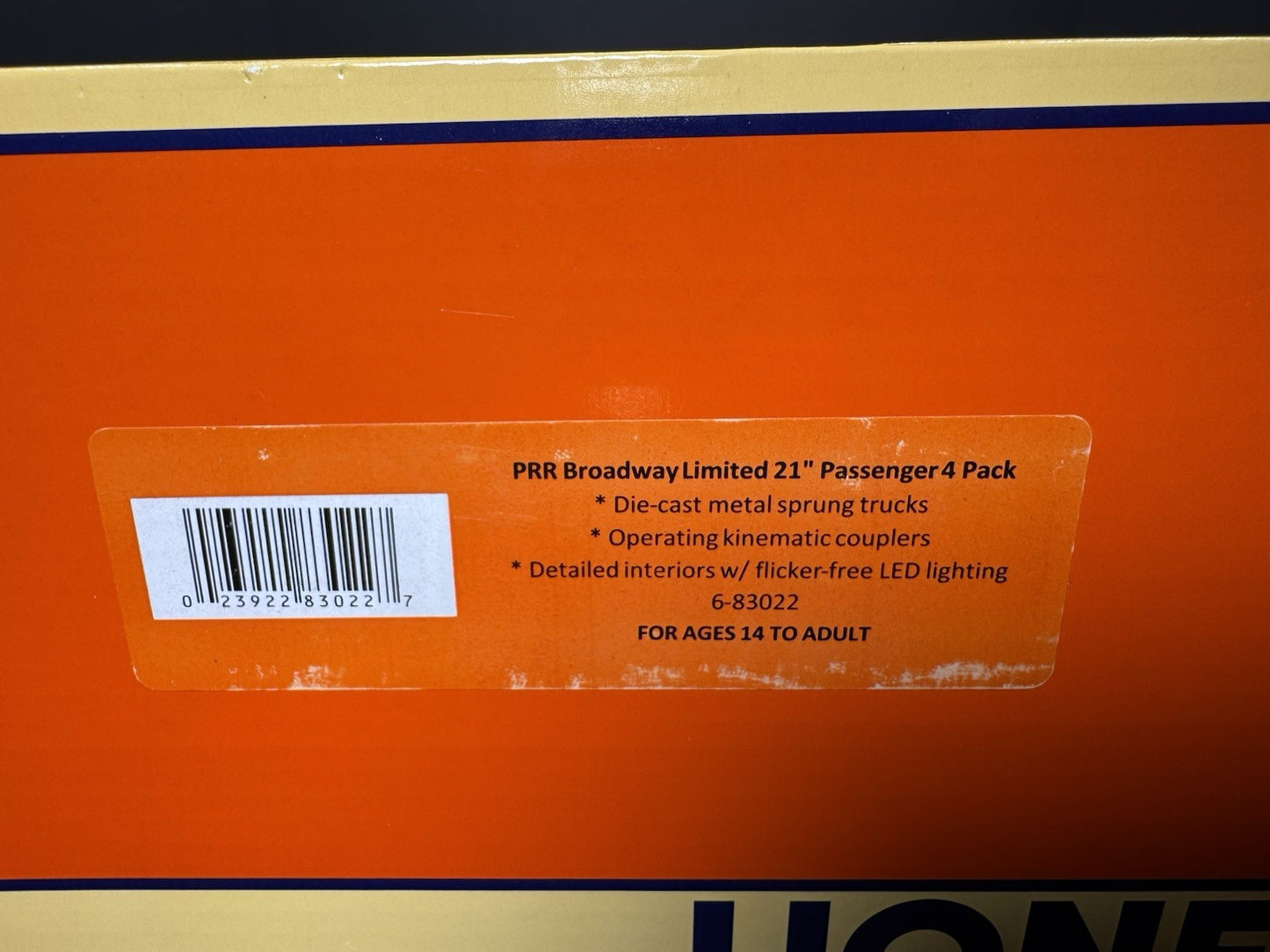 Lionel 6-83022 Pennsylvania PRR Broadway Limited 21" passenger 4-car set LNIB9