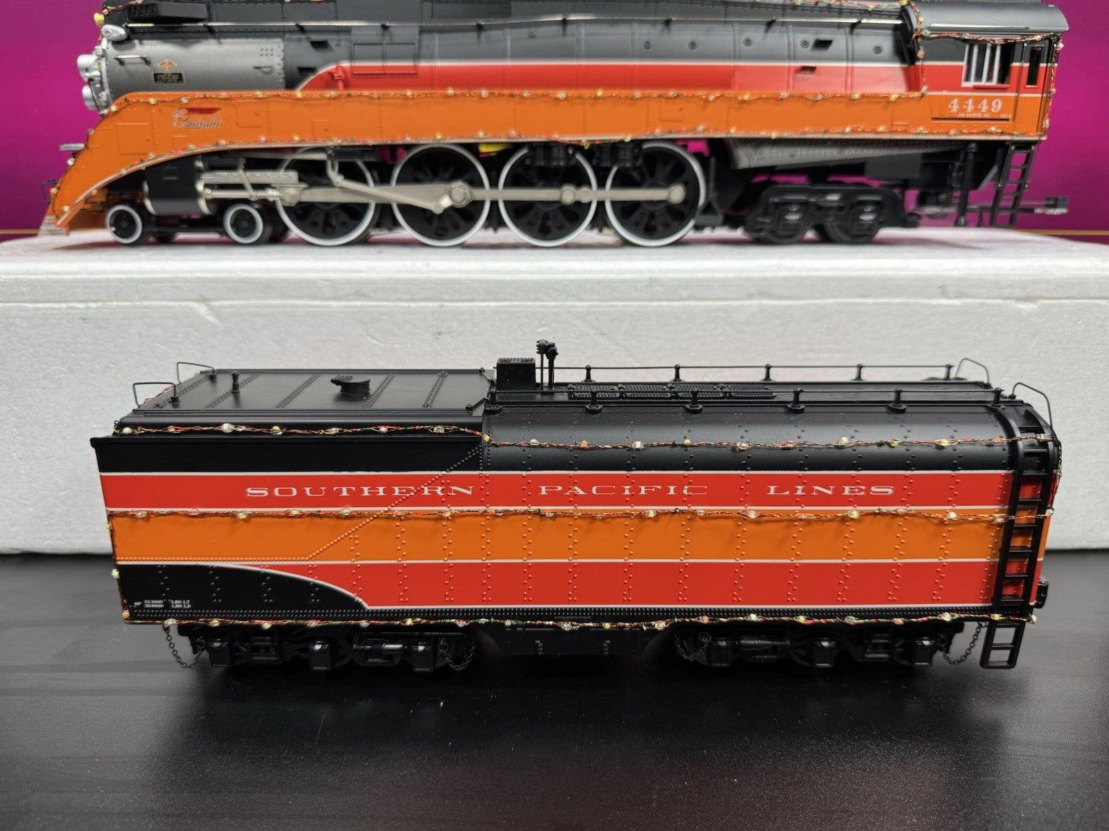 MTH 20-3758-1 SP daylight GS-4 steam engine w Christmas LED lights #4449 PS3 LN5