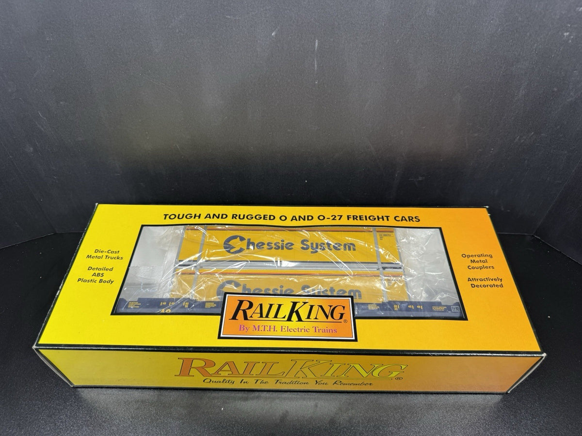 MTH RailKing 30-76394 Chessie intermodal husky stack car w containers LNIB8