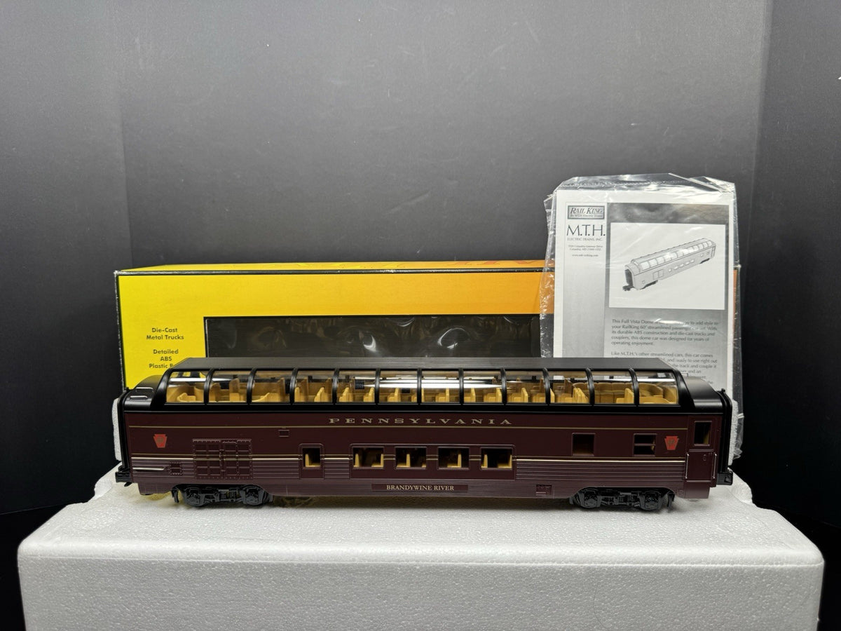 MTH RailKing 30-6788 Pennsylvania PRR 60' full-length vista dome car LNIB0