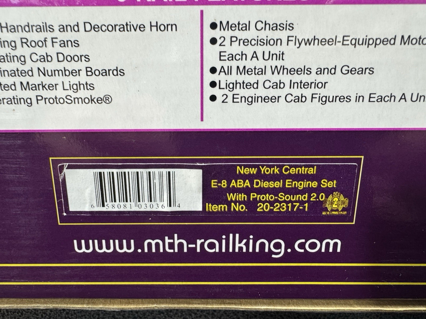 MTH 20-2317-1 New York Central NYC E-8 diesel engine ABA set PS2 BCR LNIB17