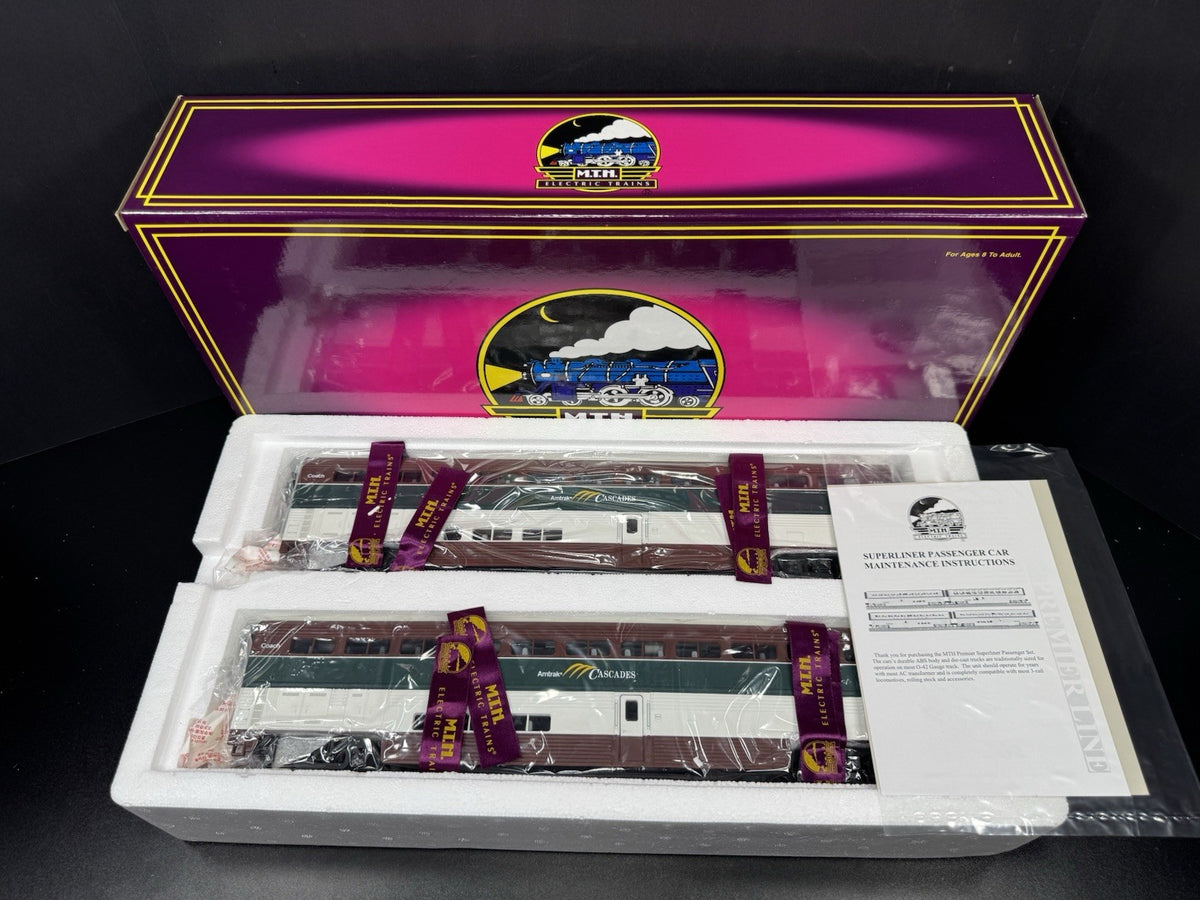 MTH 20-6678 Amtrak Northwest Cascades SuperLiner coach 2-car set NIB0