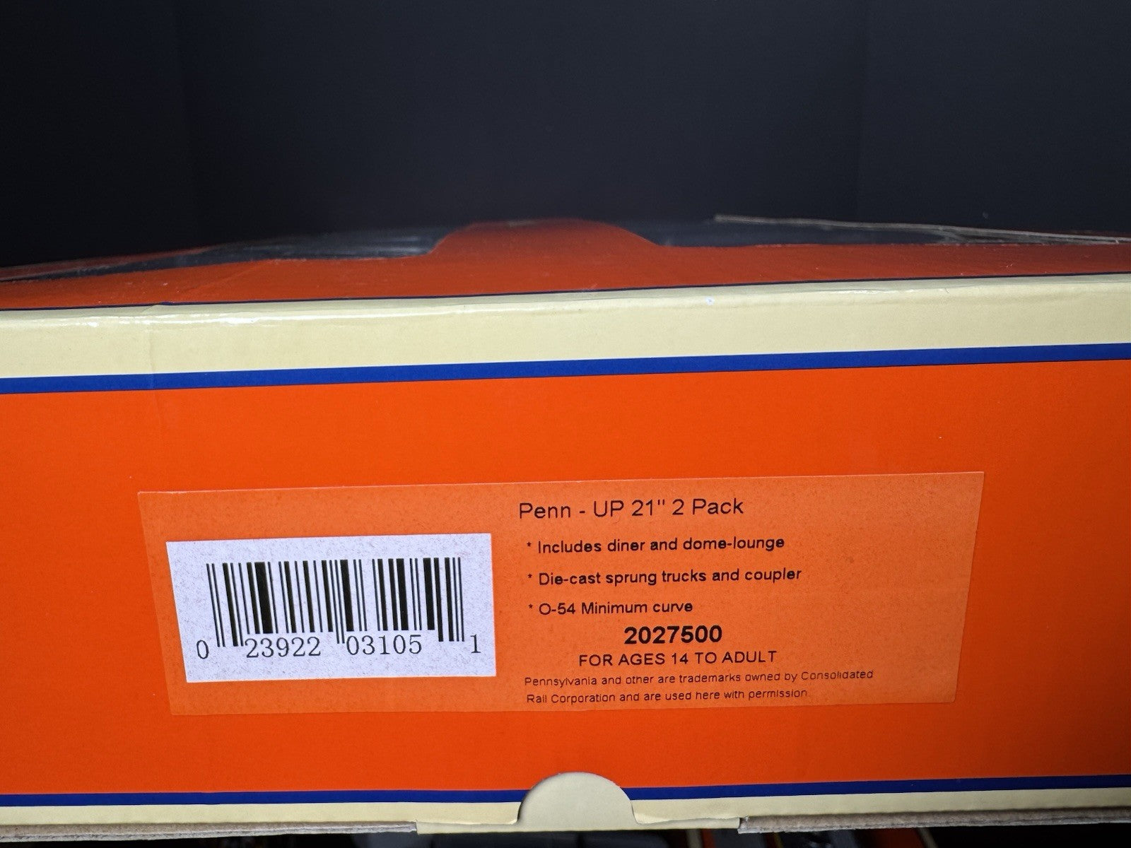 Lionel 2027500 Union Pacific UP Pennsylvania PRR 21" passenger car 2-pack LNIB14