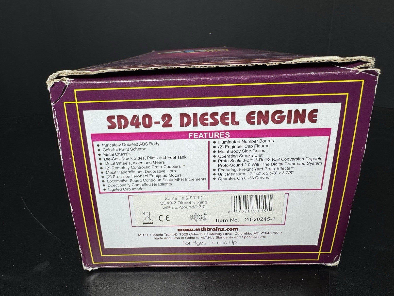 MTH 20-20245-1 Santa Fe SD40-2 diesel engine #5025 PS3 LNIB16