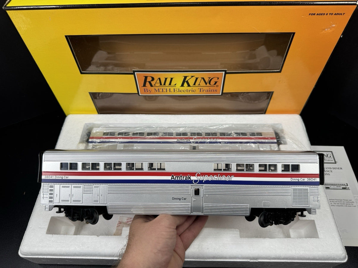 MTH RailKing 30-6501 Amtrak Superliner sleeper diner 2-pack #32023 #38041 LNIB3