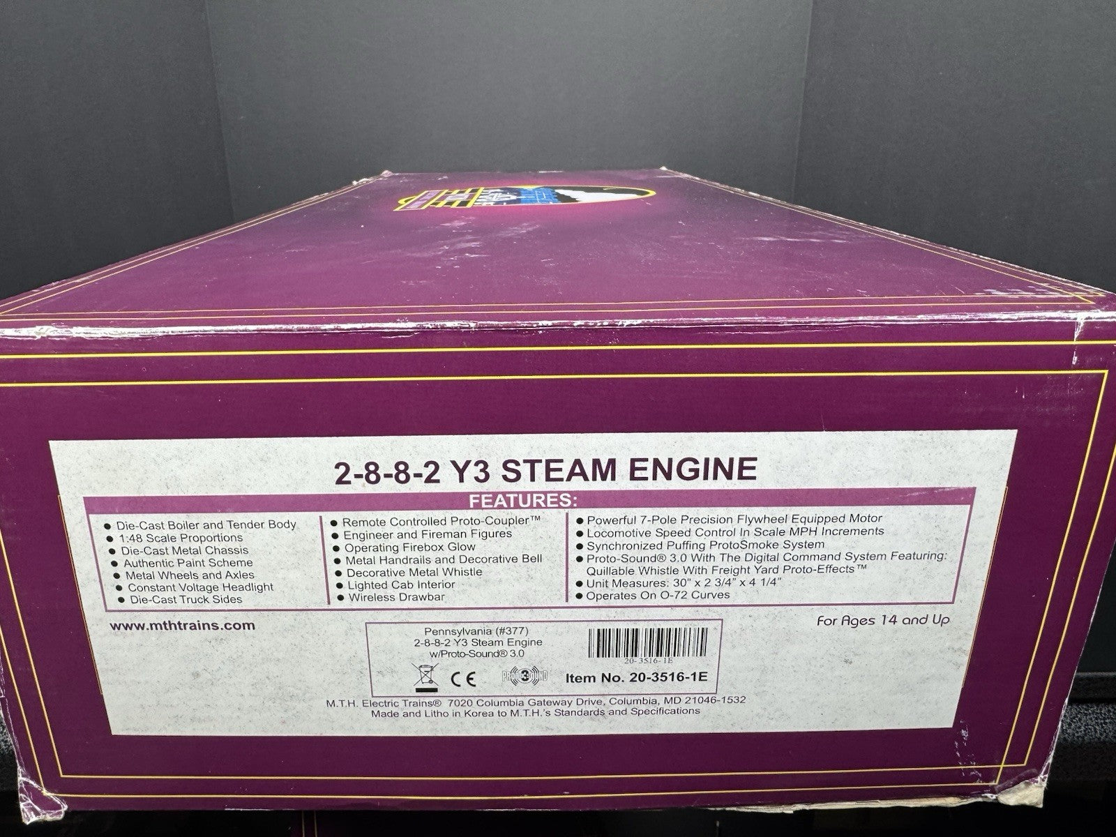 MTH 20-3516-1E Pennsylvania PRR 2-8-8-2 Y-3 steam engine #377 PS3 EX17