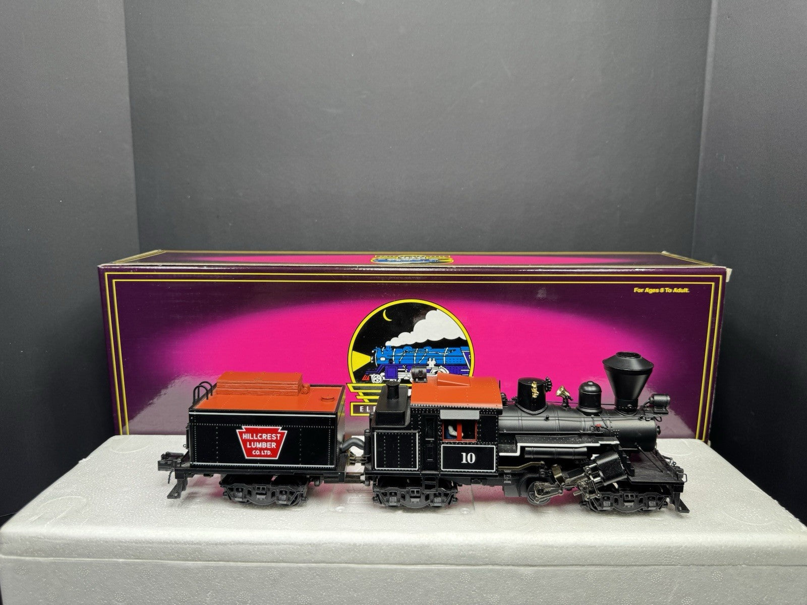 MTH 20-3039-1 HIllcrest Lumber Clmax logging steam engine #10 PS2 BCR LNIB5